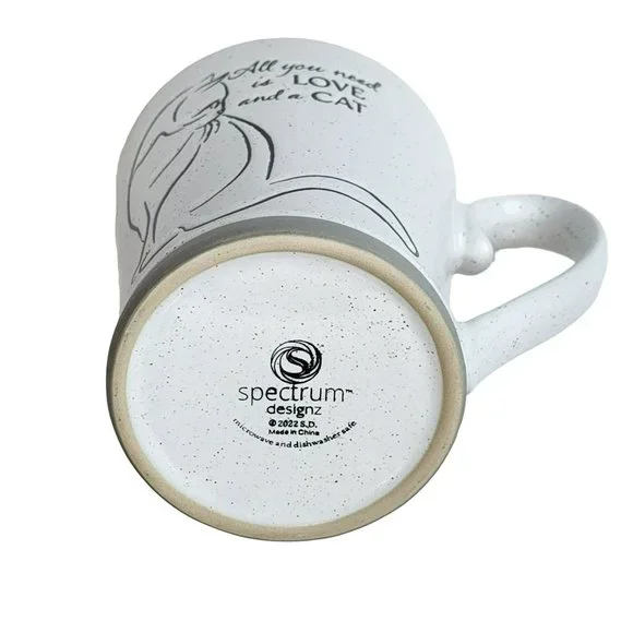 White And Pink Ceramic Cat Coffee Mug - All You Need Is Love And a Cat 16 Oz - Picture 3 of 16